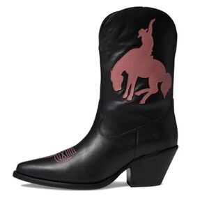 Dingo Let 'Er Buck Cowgirl Boots Rodeo Logo Snip Toe Leather Black Pink 8